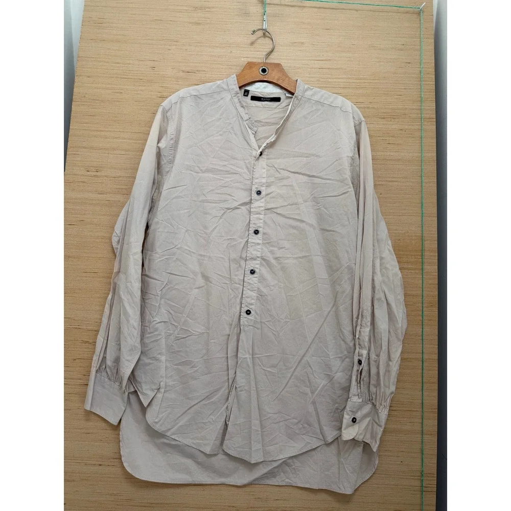 Gucci Mens Beige Band Collar Long Sleeve Button Down Shirt Made in Italy 42 16.5